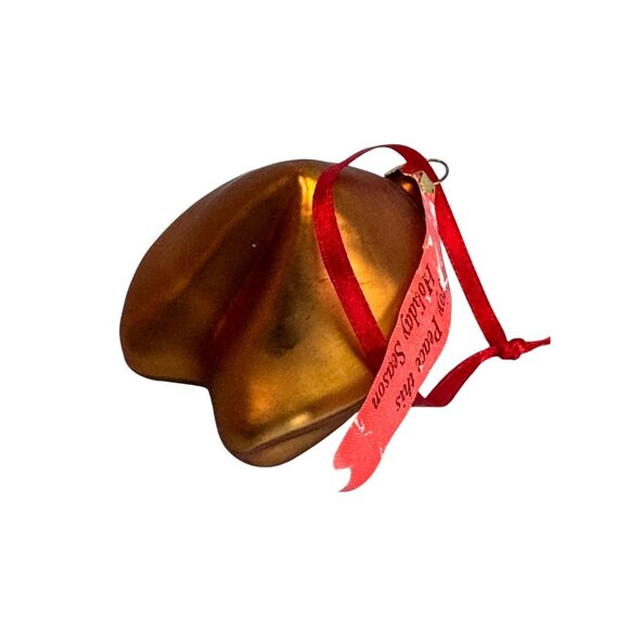 Chinese Fortune Cookie Blown Glass Ornament Gold Red Ribbon 2" - Picture 5 of 6